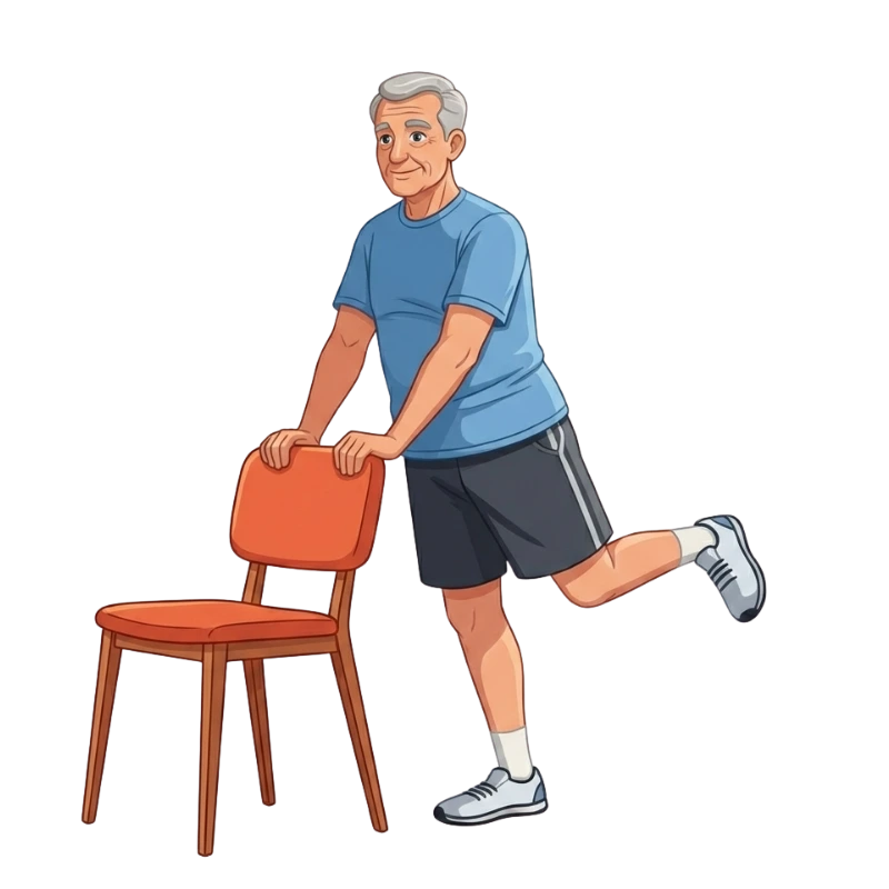 גבר בגיל השלישי מתרגלת יוגה כיסא